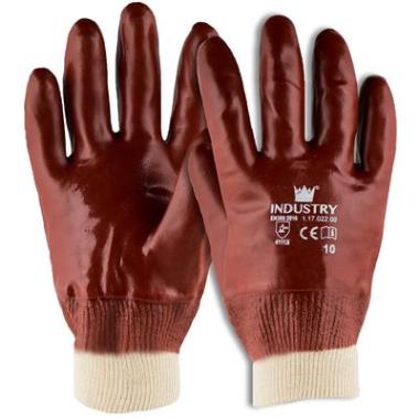 Handschoen PVC rood met tricot manchet en gesloten rugzijde (per 12 paar)